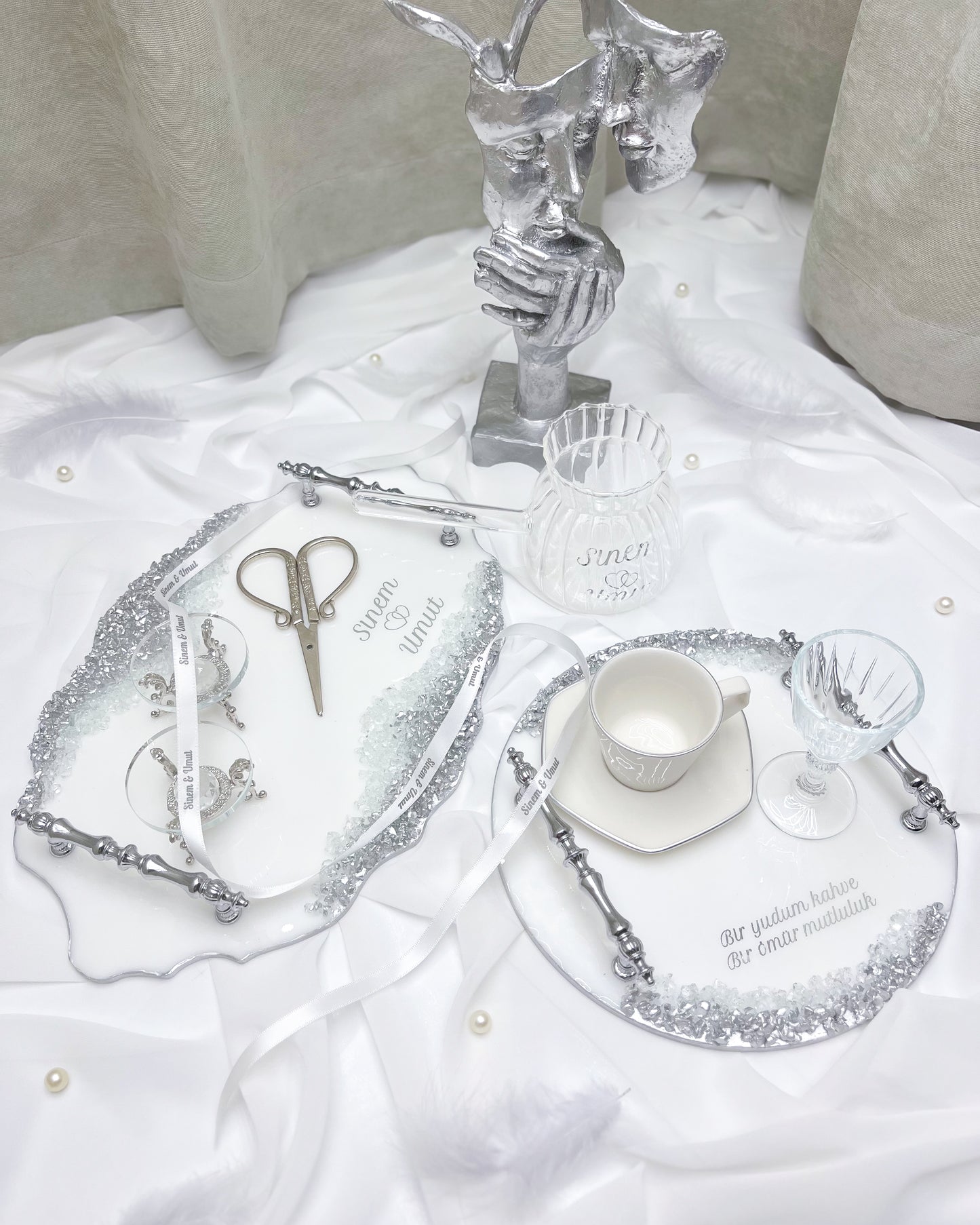 Taşlı Epoksi - SILVER - Tepsi Seti